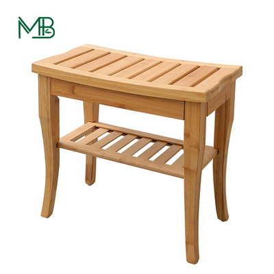 Bamboo Shower Bench Chair with Storage Shelf