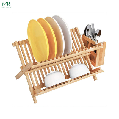 Bamboo Foldable Bowl Storage Holder Drain Rack