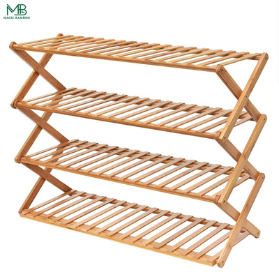 Bamboo Wood Foldable Free Installation 4 Tier Shoe Storage Shelf