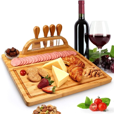 Bamboo Cheese Board Set with Cutlery Drawer Rectangle Bamboo Plate and Cheese Knife Set
