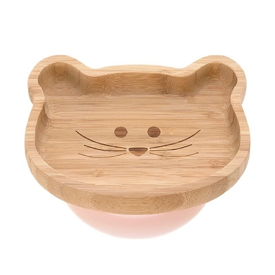 Customized Logo Cute Bear Fall-Resistant Bamboo Bowl With Feeding Spoon Silicone Base