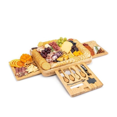 Customized Logo Acceptable Bamboo Charcuterie Cheese Board With Hidden Knife Set 39x33x5cm