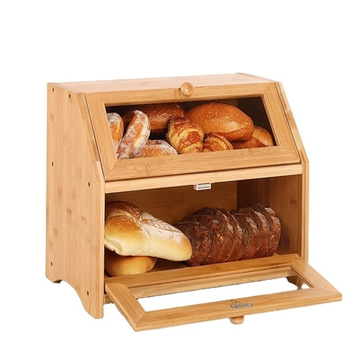 Direct 2 Tier Novel Design Sustainable Bamboo Bread Storage Box with Drawer