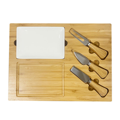 CE / EU Certified Bamboo Cheese Board Set with Three Cheese Knives and Slate Surface