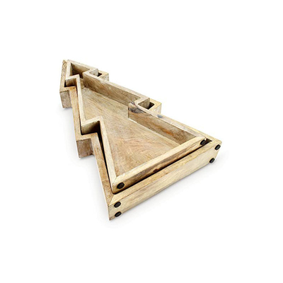 Sustainable Christmas Serving Trays Set Of 2 Bamboo Wooden Christmas Tree Plate Dish