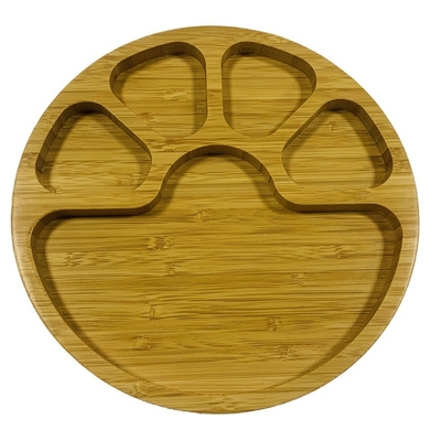 22*22*1.8cm Sustainable Bamboo Dog Paw Shape Partition Round Dinner Plate for Sustainable