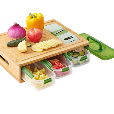 Hotel Bamboo Cutting Board With Containers And Locking Lid And Graters For Home and Bar