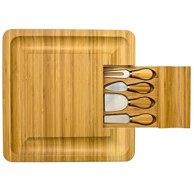 Bamboo Cheese Board Cutting Board with Square Built-In Knife And Fork Rectangle Shape