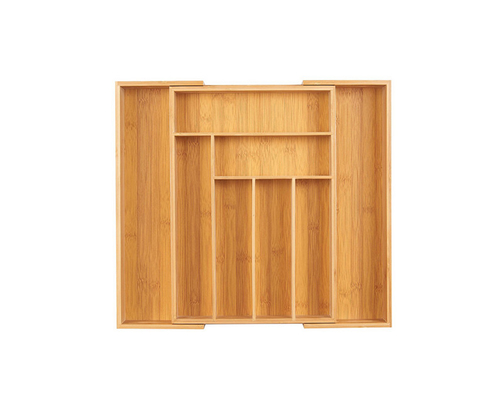 Eco-friendly Rectangle Bamboo Cutlery Serving Tray Set with 8 Adjustable Compartments