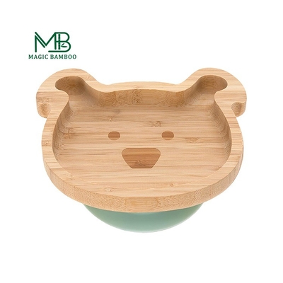 Customized Logo Bamboo Baby Feeding Circle Animal Plate With Suction Set For Kid Dinner Dish