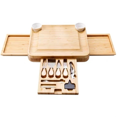 Eco Friendly Bamboo Charcuterie Boards Wood Cutting Blocks With Cutlery Set