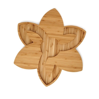 Natural Bamboo Flower Shaped Sectional Party Platter Serving Tray for Chopping Blocks