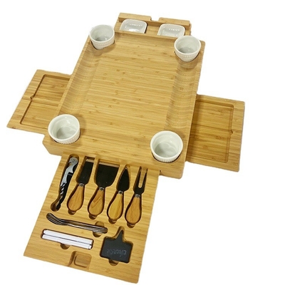 Natural Bamboo Kitchen Cutting Board With Multifunctional Knives And Drawer