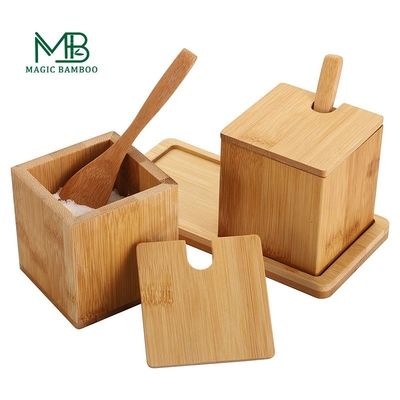 Direct from Complete Natural Bamboo Salt Spice Box 17x7.1x8.2cm with Lid Spoon and Tray