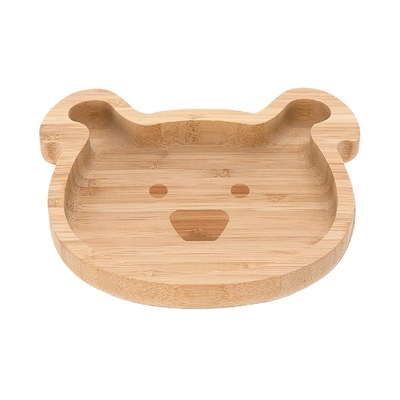1L Capacity Natural Organic Bear Shaped Bamboo Baby Plate With Suction Sustainable