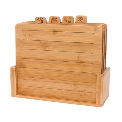 Eco-Friendly Solid Bamboo Square Chopping Board Set With Stand For Kitchen Sustainable