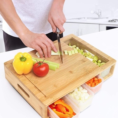 Customized Bamboo Cutting Board with 4 Trays and Lids for Slicing CE Certificate