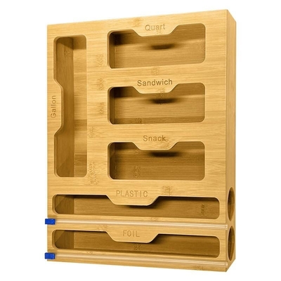 Bamboo 6 In 1 Ziplock Bag Storage Organizer With Cutter Functional Design Single Tier