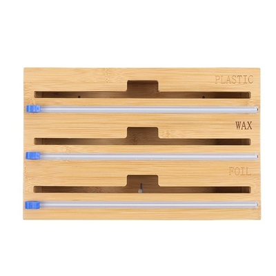 Multifunctional Rectangle Bamboo Plastic Wrap Dispenser Wall Mount for Your Kitchen