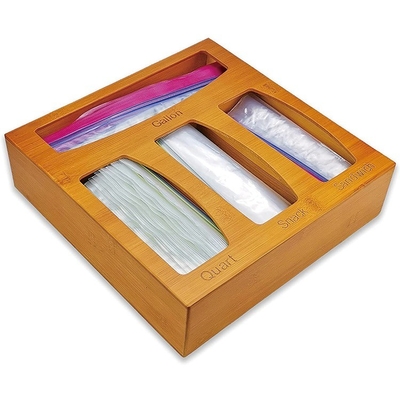 Bamboo Ziplock Bag Storage Box For Kitchen Drawer Food Bag Organizer Wall Mount