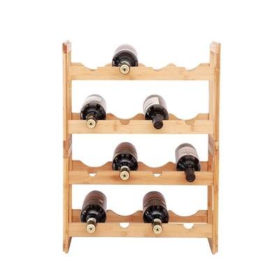 Direct Natural Bamboo Color Non-folding Wine Rack with 4 Layers and 16 Bottle Capacity
