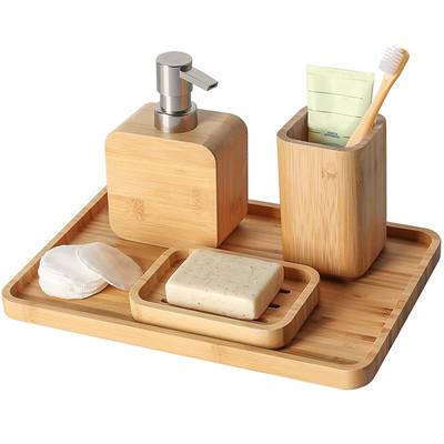 4pcs Natural Bamboo Bathroom Accessories Set For Hotel House Office Toilet