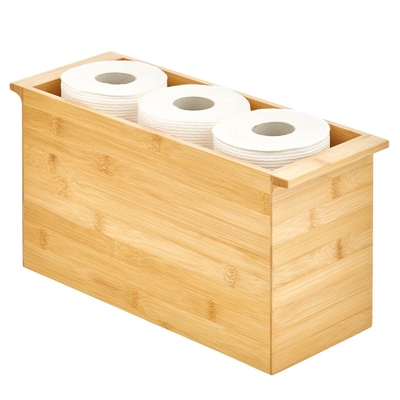 Bamboo Paper Towel Roll Storage Container Organizer for Bathroom