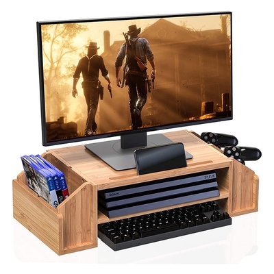 Computer Desk Organizer with Storage Bins Double Layer Bamboo Design OEM/ODM Accepted