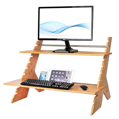 Natural Standing Type Installation 2-Layer Raising Bracket Desk Shelf for Office Home