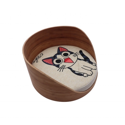 Indoor Round Wood Bamboo Pet Bed Frame Cat Cattery