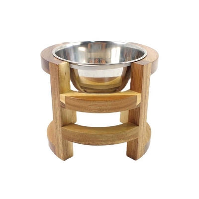 Make Pet Eat Elevated Bamboo Wooden Pet Food Feeder With Stainless Steel Bowls Single Tier