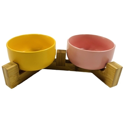 Sustainable Bamboo 2 In 1 Design Sturdy Anti-Rollover Pet Dog Bowl Holder for Your Living Room