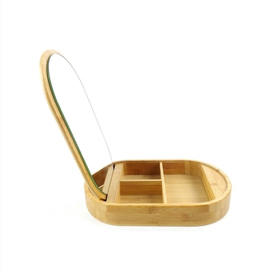 Bamboo Oval Mirror Jewelry Box Jewelry Organizer Multi Divided
