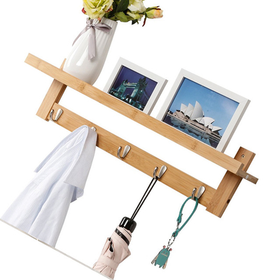 5 Hook Wall-Mounted Bamboo Coat Hook with Upper Storage Shelf Natural and Eco-Friendly