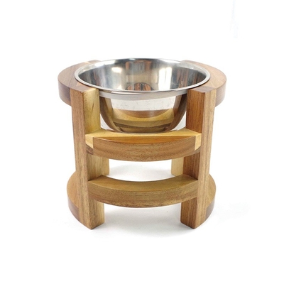 Made Modern Style Elevated BAMBOO Wooden Pet Food Feeder with Stainless Steel Bowls