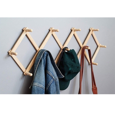 Installation Type Wall Mounted Accordion Style Bamboo Coat Rack with 13 Hooks CE / EU Certified