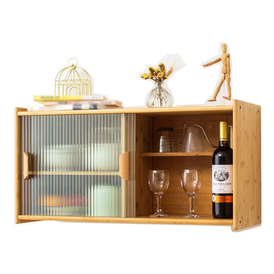 Bamboo Wall Mounted Kitchen Pantry Organizers Sideboard With Transparent Doors