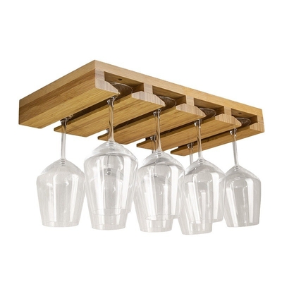BAMBOO Home Bar Wall Mount Wine Glass Hanging Rack Cup Hanger Goblet Shelf Locker