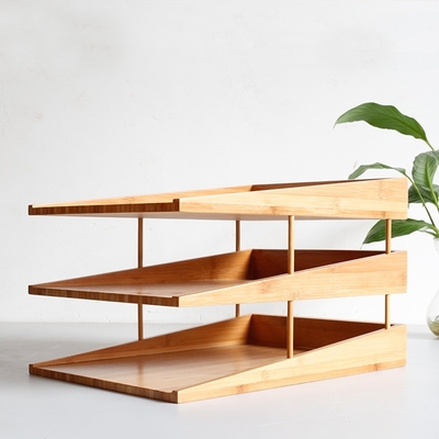 34x25x6cm Bamboo Stackable File Tray Multi-layer Desktop Storage Organizer for Office