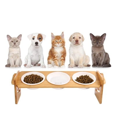Standing Type Installation Single-Tier Bamboo Stand Pet Feeder for Small Medium Pets