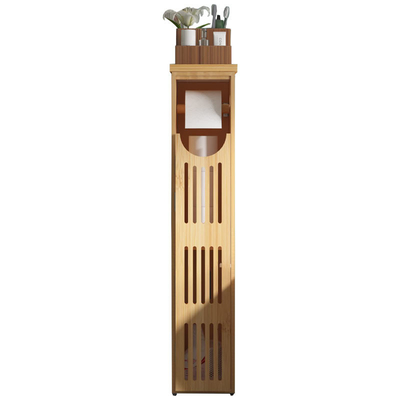 Multifunctional Bamboo Toilet Paper Storage Cabinet Roll Holder Cupboard Space Saving