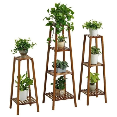 Multi-layer Solid Bamboo Plant Shelf Stand for Household Balcony Eco-Friendly Material