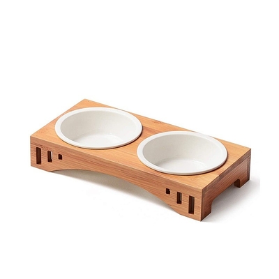 2023 Pop Sale Bamboo Pet Feeder with Cat Dog Bowls Multifunctional Rectangle Design