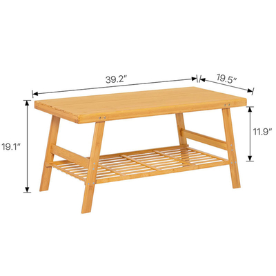 50x100x48.5cm Bamboo Dual Tier Coffee Table With Open Storage Shelf For In Living Room