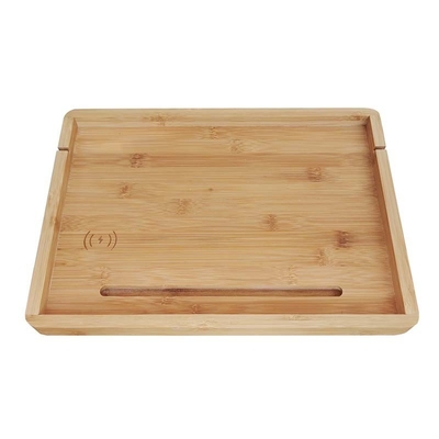 Sustainable Bamboo Bedside Shelf with Mobile Phone Tablet Holder 38x26x2.5cm Design