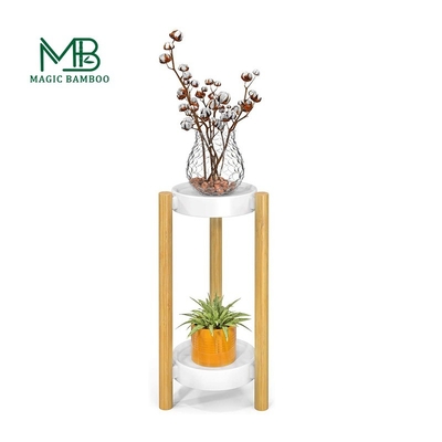 2 Tier Tall Corner Bamboo Plant Holder Indoor Wooden Flower Stands
