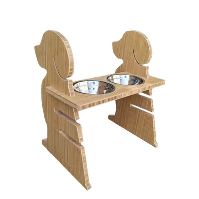 Customer's Order Adjustable Height 2 Stainless Bowls Bamboo Feeder for Dogs and Cats
