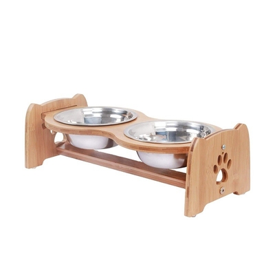 Custom Bamboo PET Feeder Cervical Spine For Cat Dog 13x19.5x40.6cm