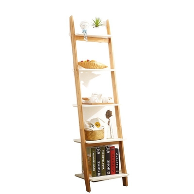 5 Tier Wall Leaning Bamboo Ladder Shelf Bathroom Bookshelf Storage