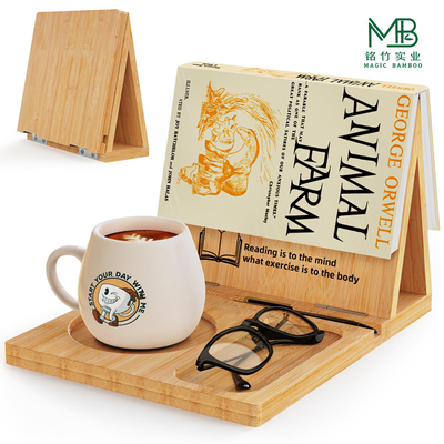 Bamboo color triangle bookshelf foldable bookshelf with glasses holder for Family Study